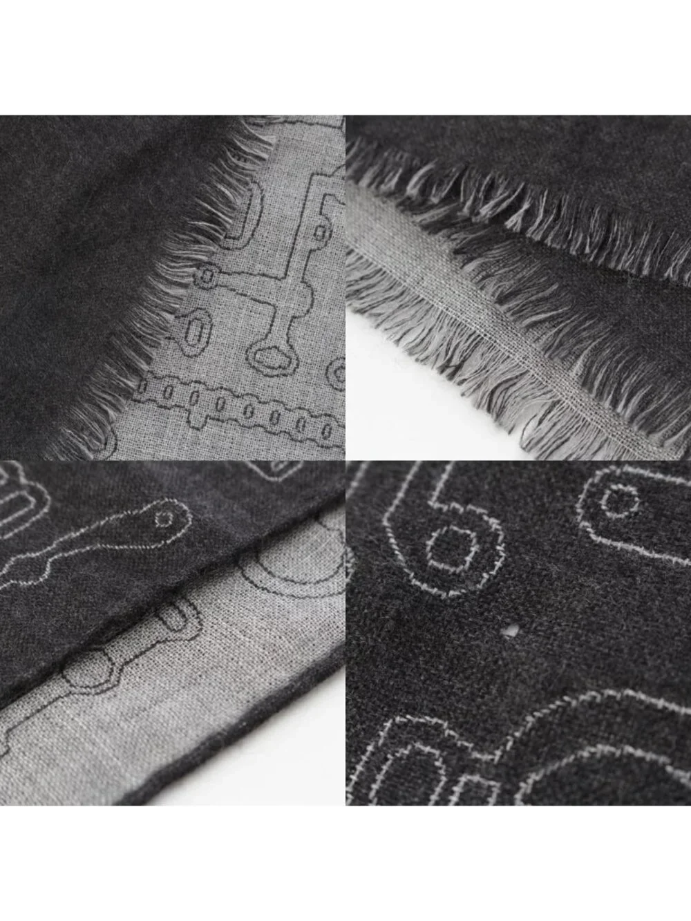 Hermes Cashmere Silk Horse Tack Pattern Large Shawl Scarf Gray - Picture 8 of 10